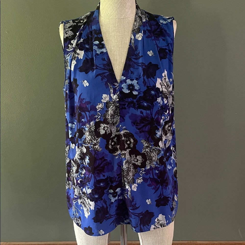 Floral Sleeveless Top - Blue and Black